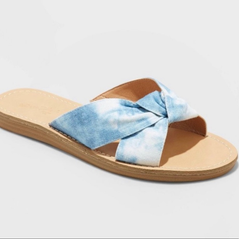 Universal Thread Womens Melody Wide Width Knotted Slide Sandals Tie Dye Blue